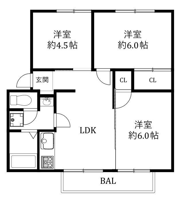 サンビレッジ福間(3LDK/1階)の間取り写真