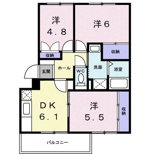 エルディム本町III(3DK/2階)の間取り写真