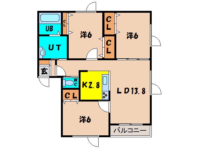 アプシノンI(3LDK/1階)の間取り写真