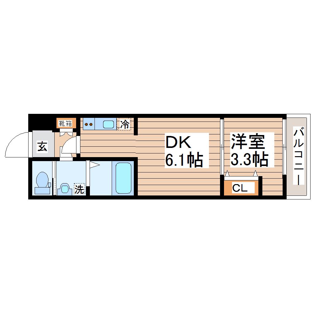 アンセル泉中央(1DK/3階)の間取り写真