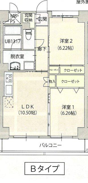 メルール藤枝(2LDK/5階)の間取り写真