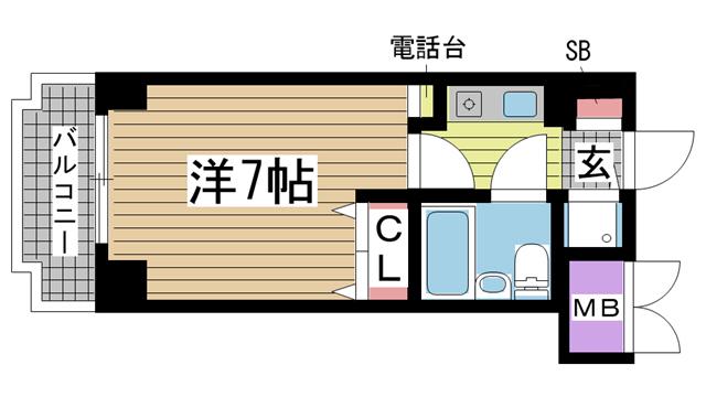ライオンズマンション三宮東第2(1K/6階)の間取り写真