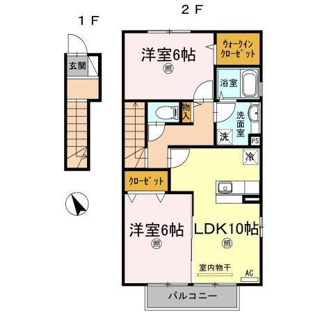 D‐ROOMかりゆし(2LDK/2階)の間取り写真