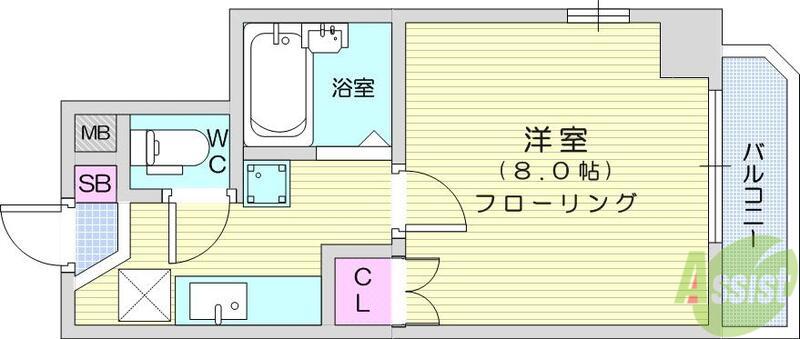 グランディア南仙台(1K/4階)の間取り写真