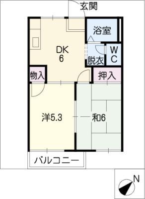 サンピヤ上地A・B棟(2DK/2階)の間取り写真