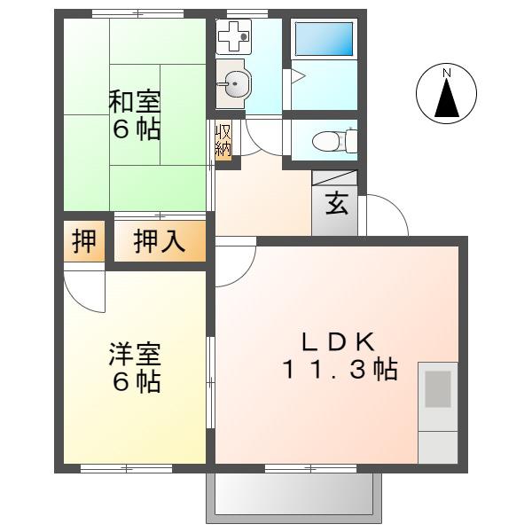 モンシャトー可児 C(2LDK/2階)の間取り写真