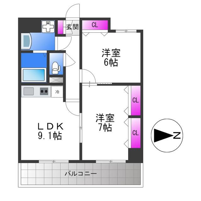 グランデュール林寺(2LDK/11階)の間取り写真