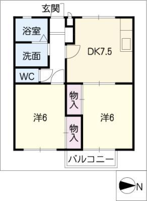 プチメゾン桜ヶ丘B棟(2DK/1階)の間取り写真