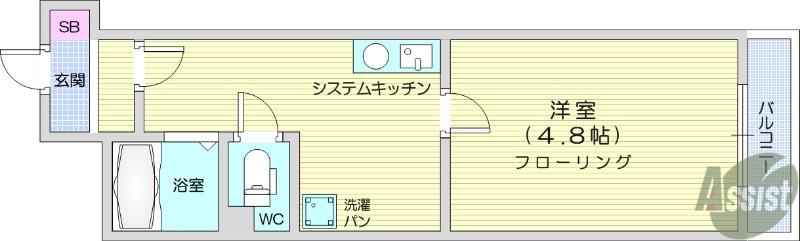 プラウディア宮城野(1K/4階)の間取り写真