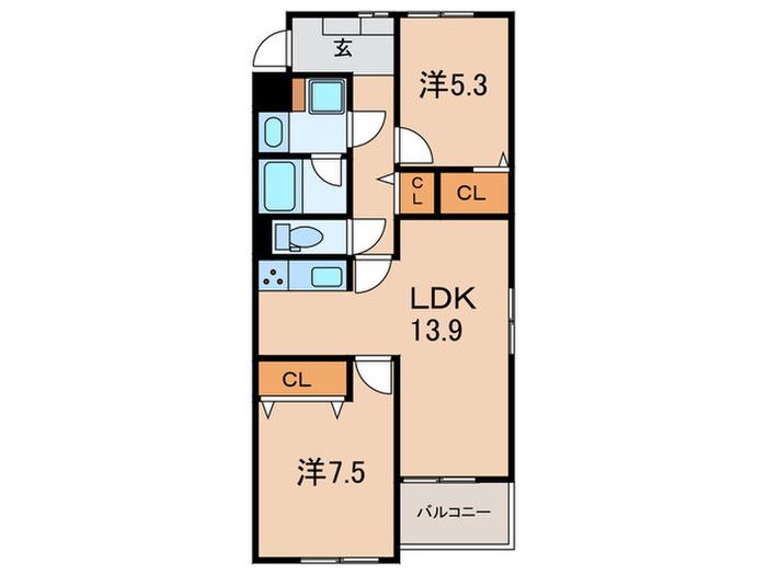 LIS BONHEUR 大久保(2LDK/3階)の間取り写真