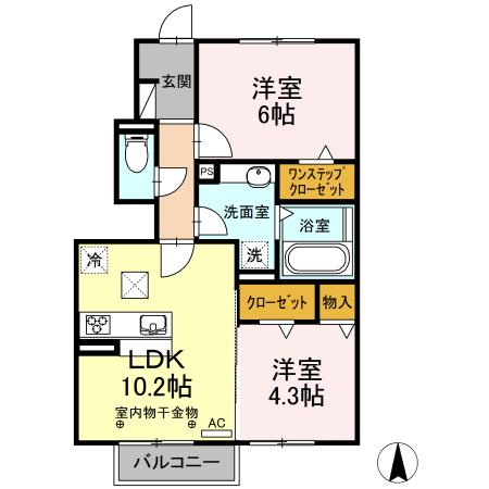 エスペランスK(2LDK/1階)の間取り写真