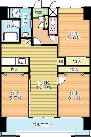 GRAN ESPACIO ASANO(3LDK/13階)の間取り写真