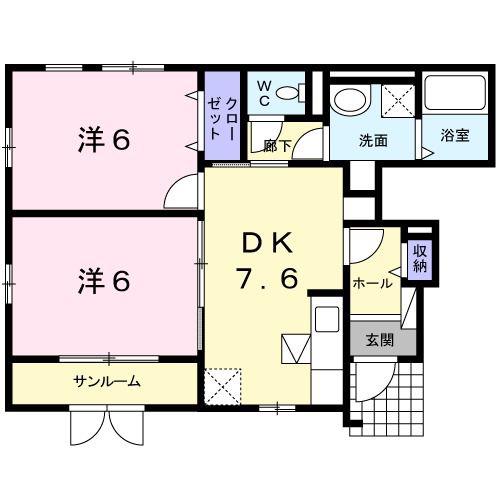 カンタービレ(2DK/1階)の間取り写真
