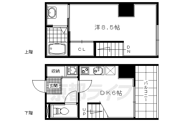 YS FLATS西陣(1DK/2階)の間取り写真
