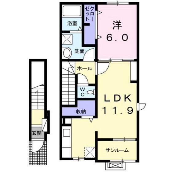 カッシーナコート(1LDK/2階)の間取り写真