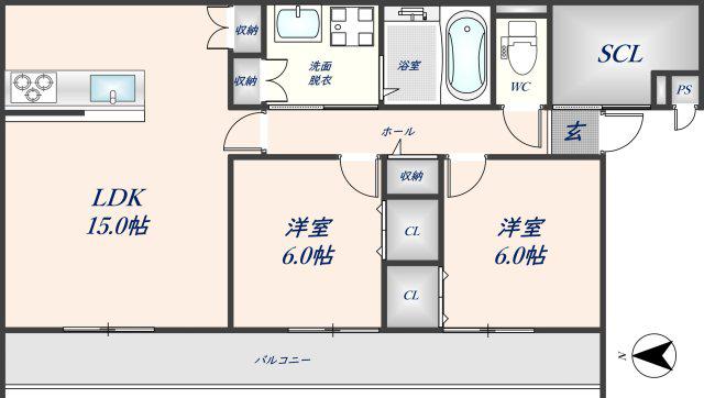 ST.POLARIS瓢箪山(2LDK/2階)の間取り写真
