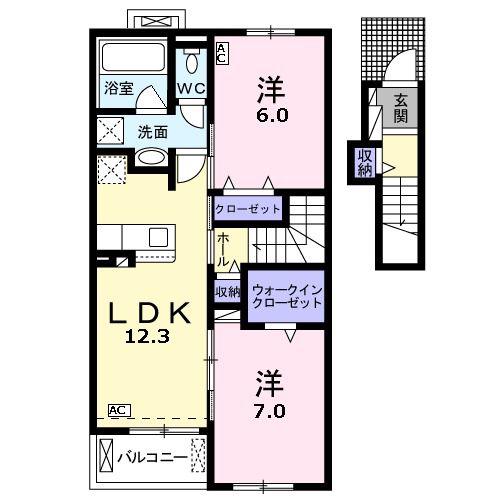 カンパネルラ B棟(2LDK/2階)の間取り写真