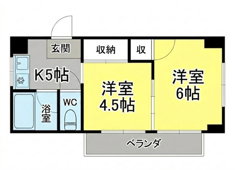 萩赤門ビル(2DK/1階)の間取り写真