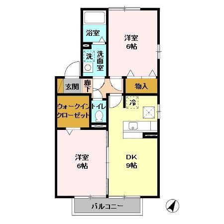 トレグラース B棟(2DK/1階)の間取り写真