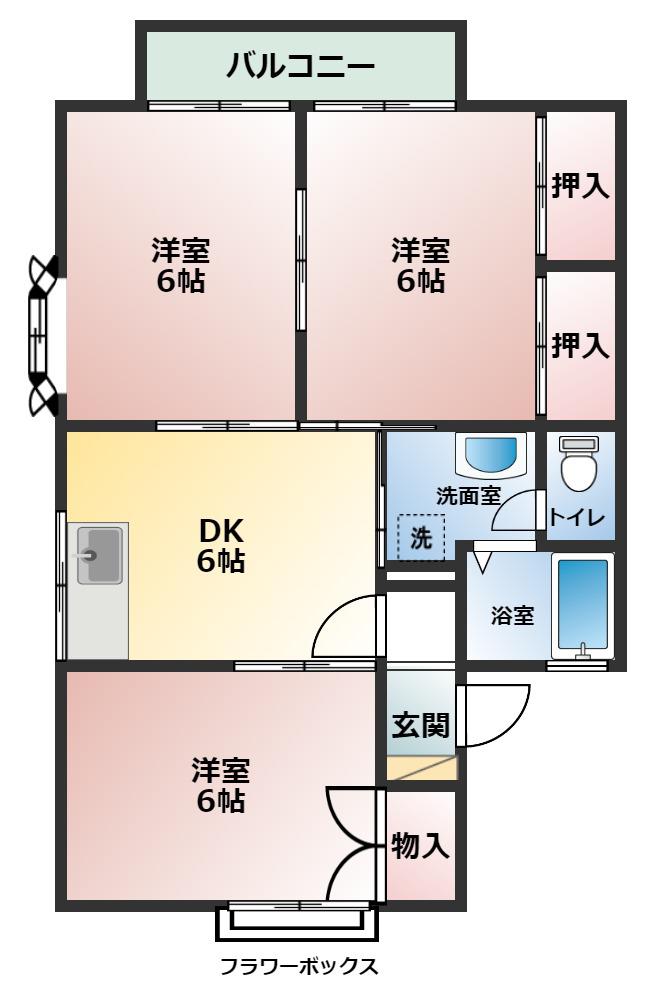 カーサA(3DK/2階)の間取り写真