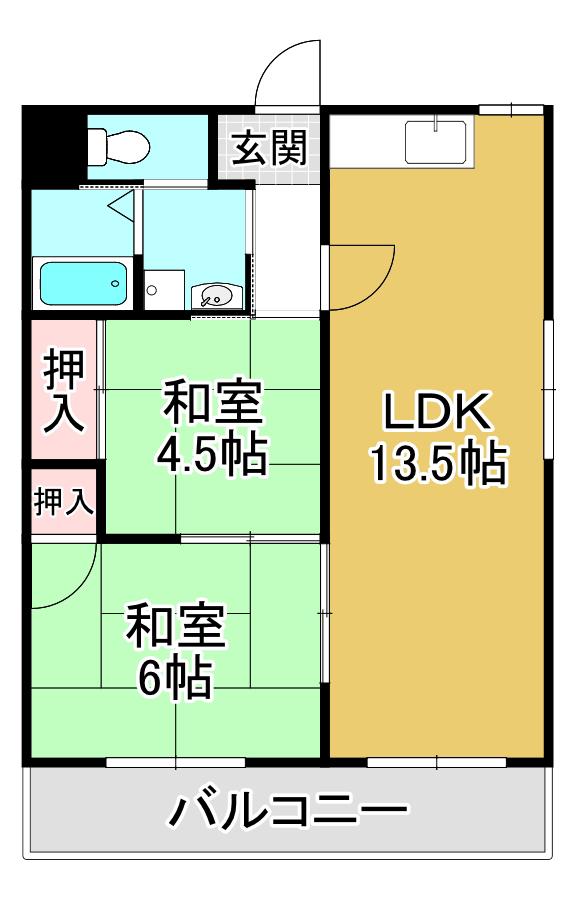 コーポ衣川(2LDK/3階)の間取り写真