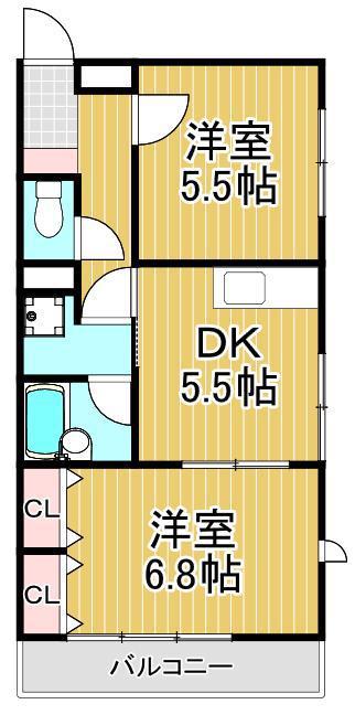 パロ金町(2DK/2階)の間取り写真