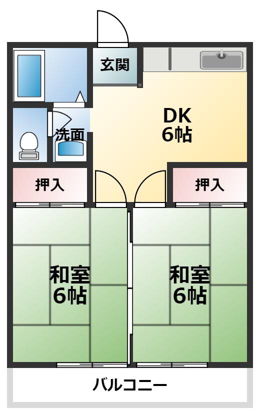 コーポ三本木(2DK/2階)の間取り写真