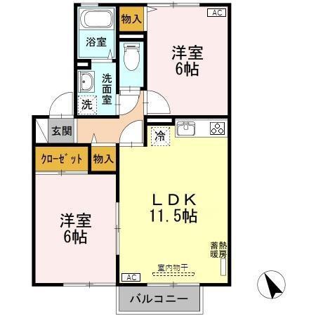 エルフタウン吉久J(2LDK/2階)の間取り写真