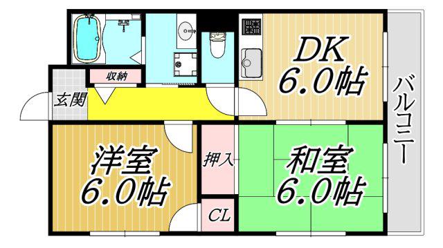 ヴェルテスIKEMOTO(2DK/4階)の間取り写真