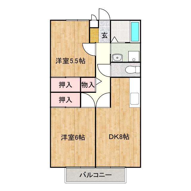 プロムナードB(2DK/2階)の間取り写真