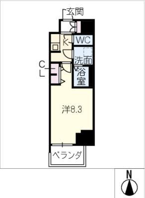 S-RESIDENCE高岳BRESA(1K/13階)の間取り写真