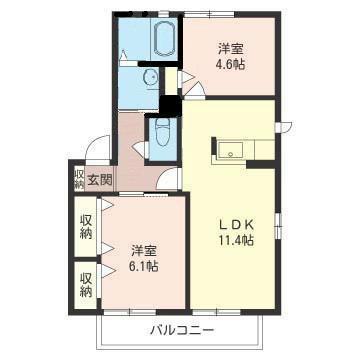 クレールB(2LDK/1階)の間取り写真