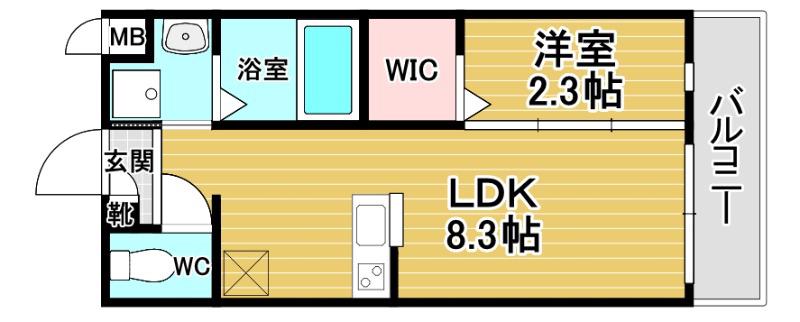 リアコート千里丘Iノース(1LDK/2階)の間取り写真