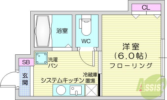 渡利ハイツ(1K/1階)の間取り写真