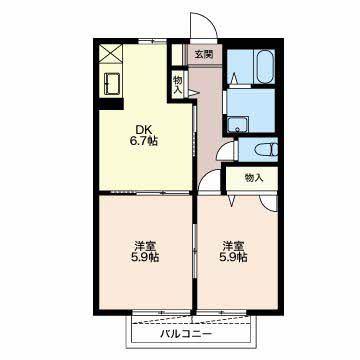 プレシャス C(2DK/2階)の間取り写真