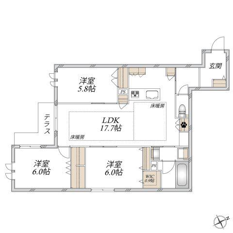 市川南3丁目メゾン(3LDK/1階)の間取り写真