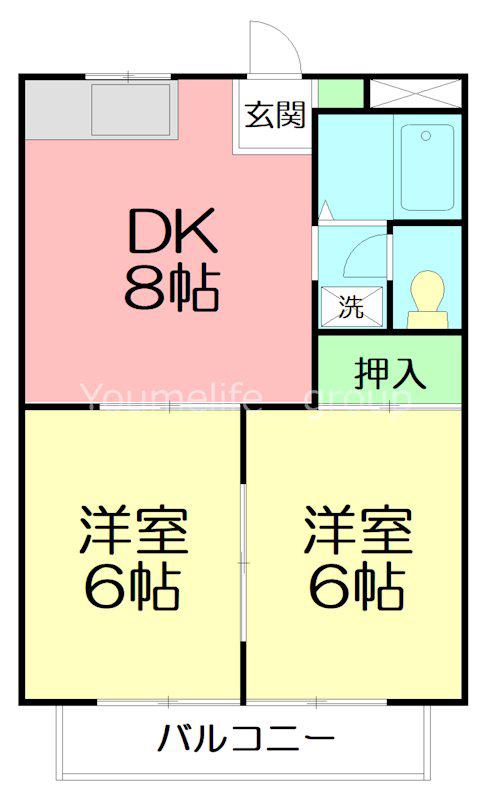 クイーンズ1(2DK/3階)の間取り写真