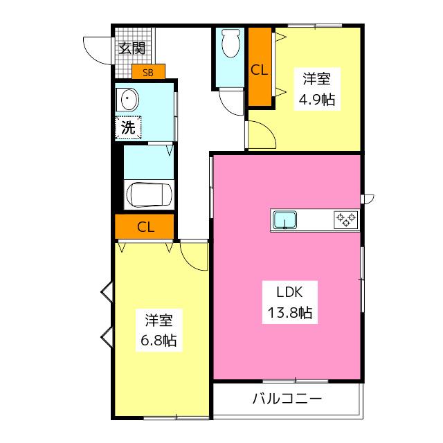TASHIMARTERRACE(2LDK/1階)の間取り写真