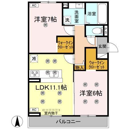 クランツ古川西B棟(2LDK/3階)の間取り写真
