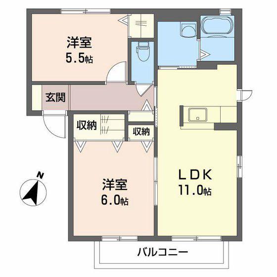 ツインズK.K I棟(2LDK/1階)の間取り写真