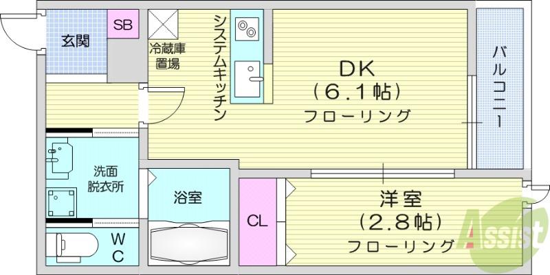 南小泉八軒小路AP(1DK/3階)の間取り写真