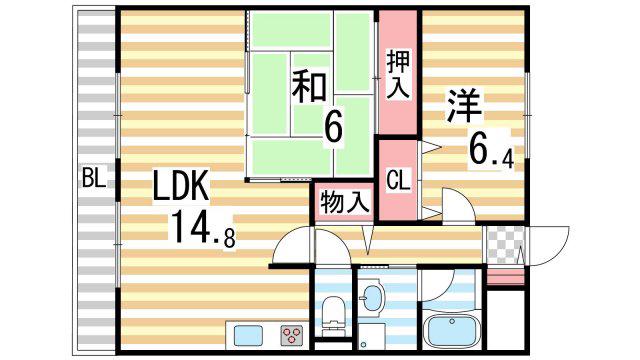 ファーストコート住道(2LDK/2階)の間取り写真