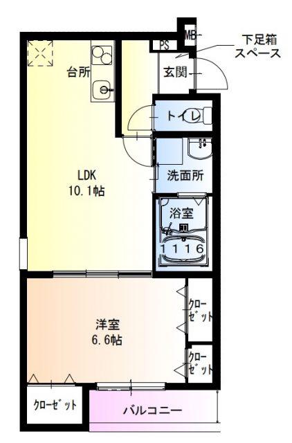 フジパレス中之島III番館(1LDK/2階)の間取り写真