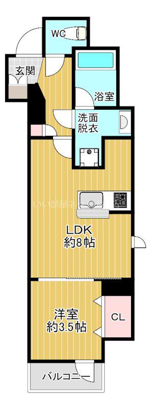 レジュールアッシュ谷町四丁目グランクラス(1LDK/7階)の間取り写真