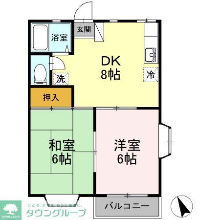 グレースハイムB棟(2DK/1階)の間取り写真