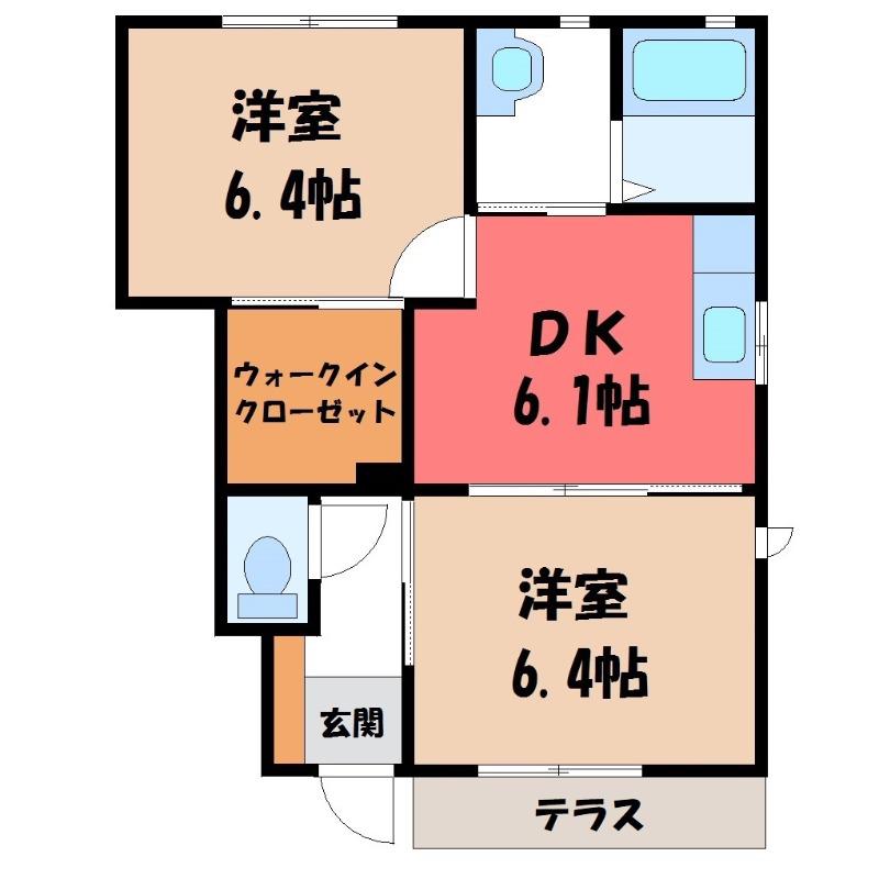 ルミノーゾ(2DK/1階)の間取り写真