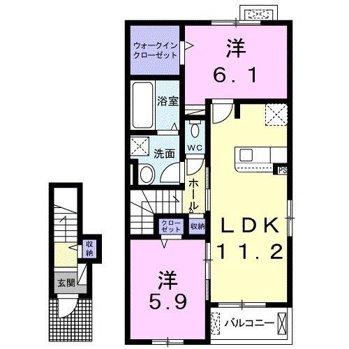 イースト フィールドI(2LDK/2階)の間取り写真