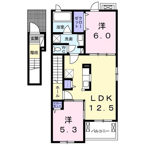 グリーンヒルズ古御堂(2LDK/2階)の間取り写真