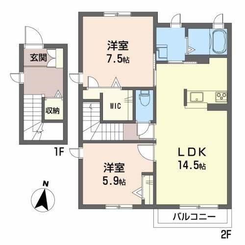 クオーレC(2LDK/2階)の間取り写真