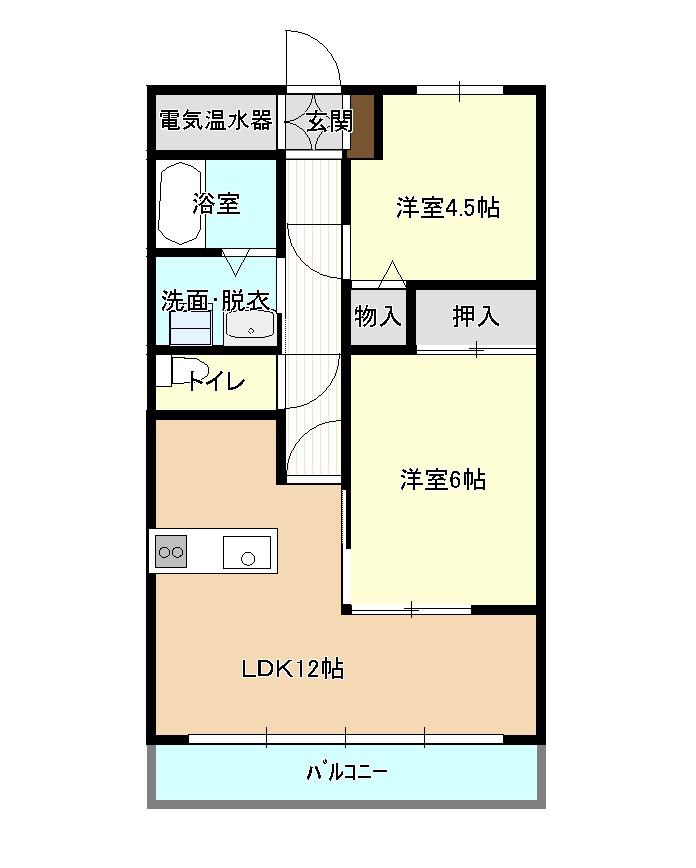 ファルネーゼ鵤(2LDK/1階)の間取り写真